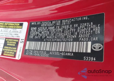 2008 Toyota Camry Solara Se from USA, damaged, VIN 4T1CE30P98U762109